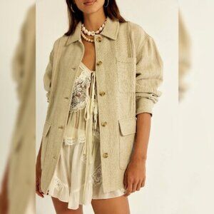 NWT Free People Lucy Linen Chore Coat in Tan - Size XS